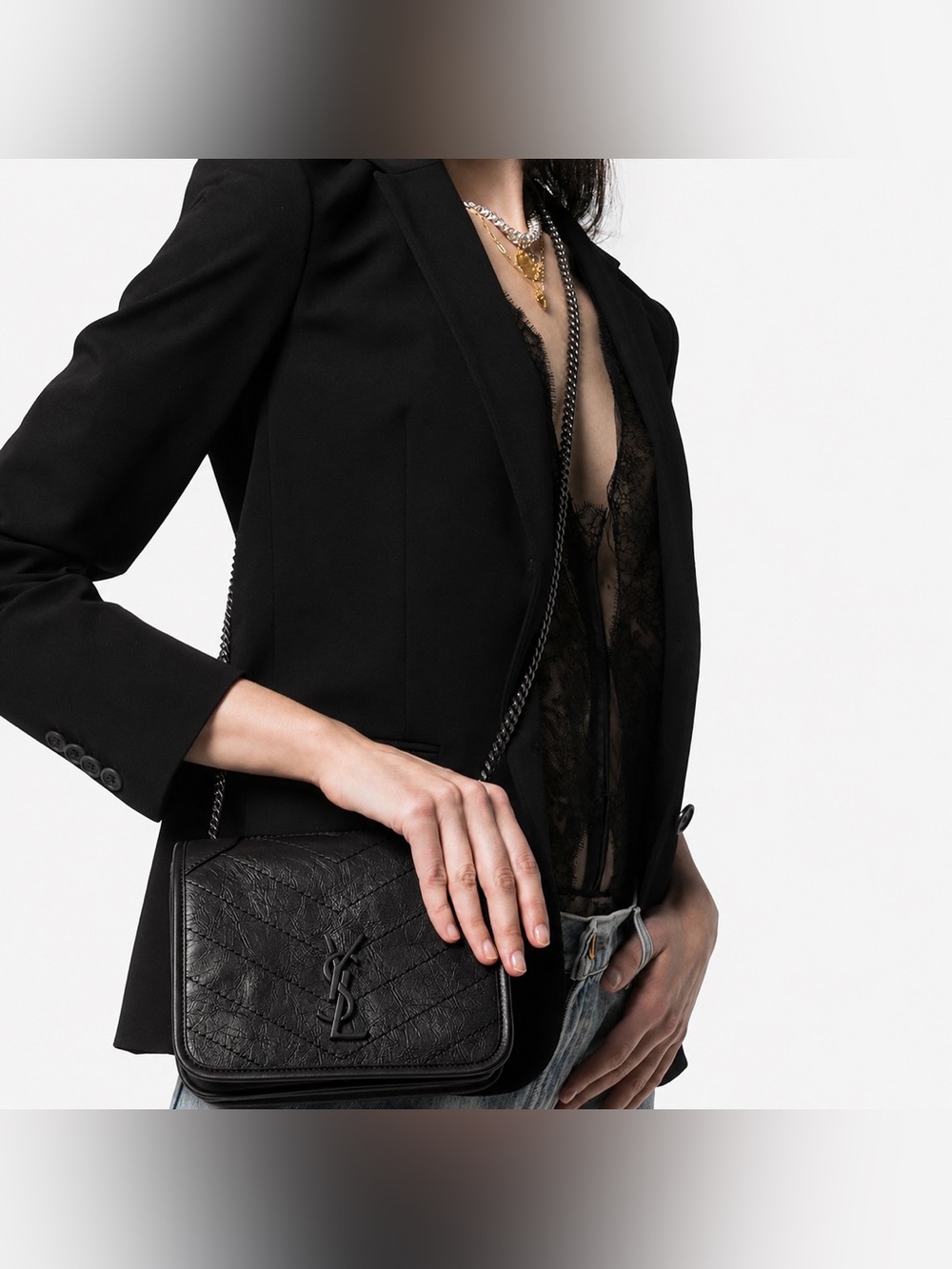 Saint Laurent Niki Wallet on Chain - Black on Black